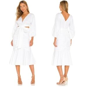 New AMUR Malika Embroidered Cutout Sateen White Midi Dress NWT Size 4